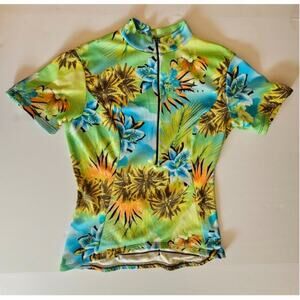 SheBeest Half Zip Tropical Cycling Jersey, Back Pockets, Bicycle, Touring, Sz S